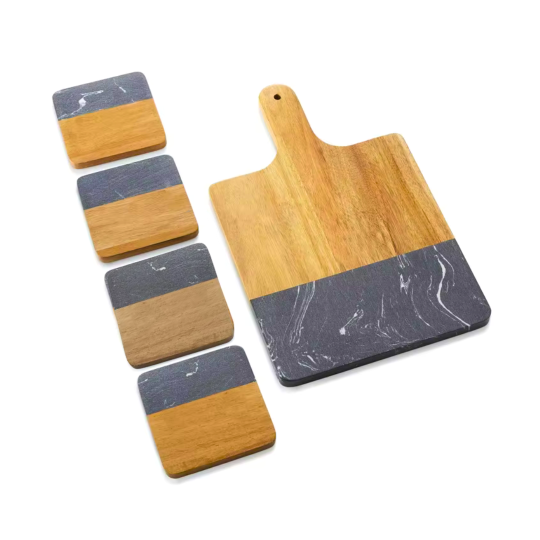 Personalized Acacia Wood & Marble Cutting Board Set
