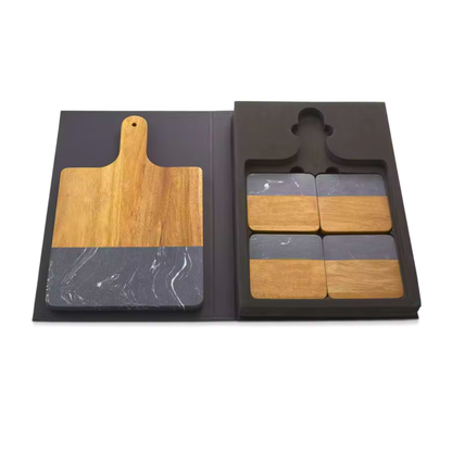 Personalized Acacia Wood & Marble Cutting Board Set