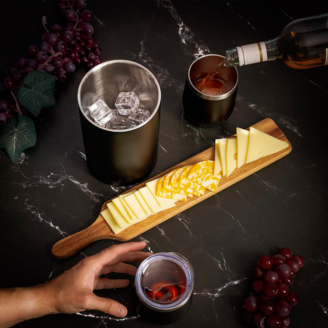 Stemless Wine Glasses with Lid & Insulated Wine Tumbler Chiller Bucket