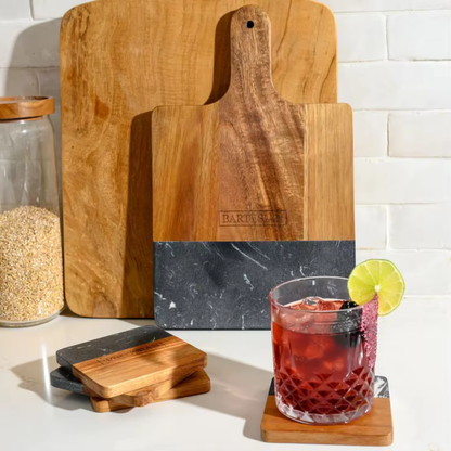 Personalized Acacia Wood & Marble Cutting Board Set
