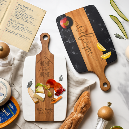 Wood and Marble Cutting Board with Handle