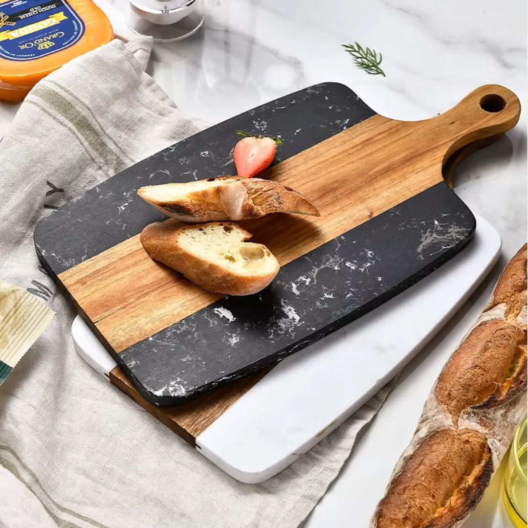 Wood and Marble Cutting Board with Handle